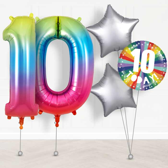 Age 10 10th Birthday Rainbow Balloon Package