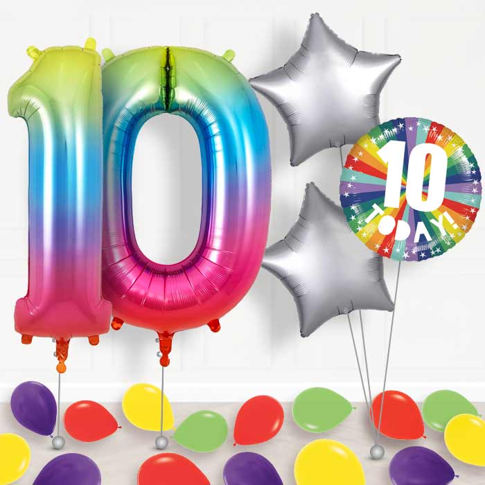 Age 10 10th Birthday Rainbow Balloon Package