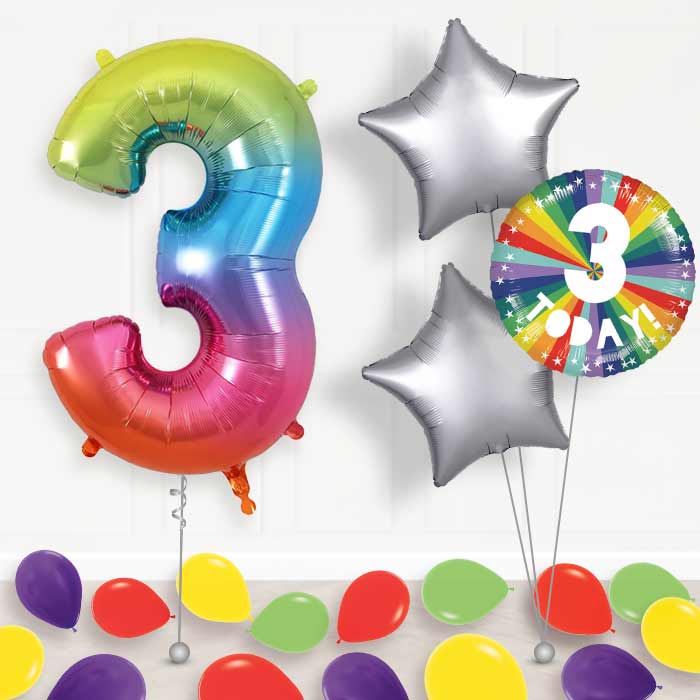 Age 3 3rd Birthday Rainbow Balloon Package