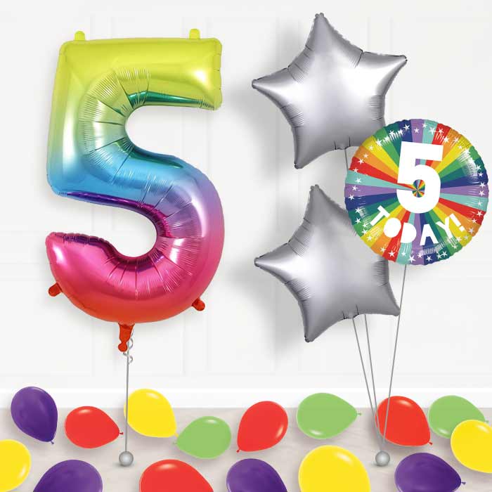 Age 5 5th Birthday Rainbow Balloon Package