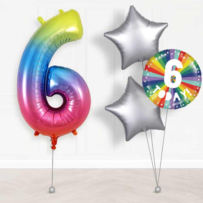 Age 6 6th Birthday Rainbow Balloon Package