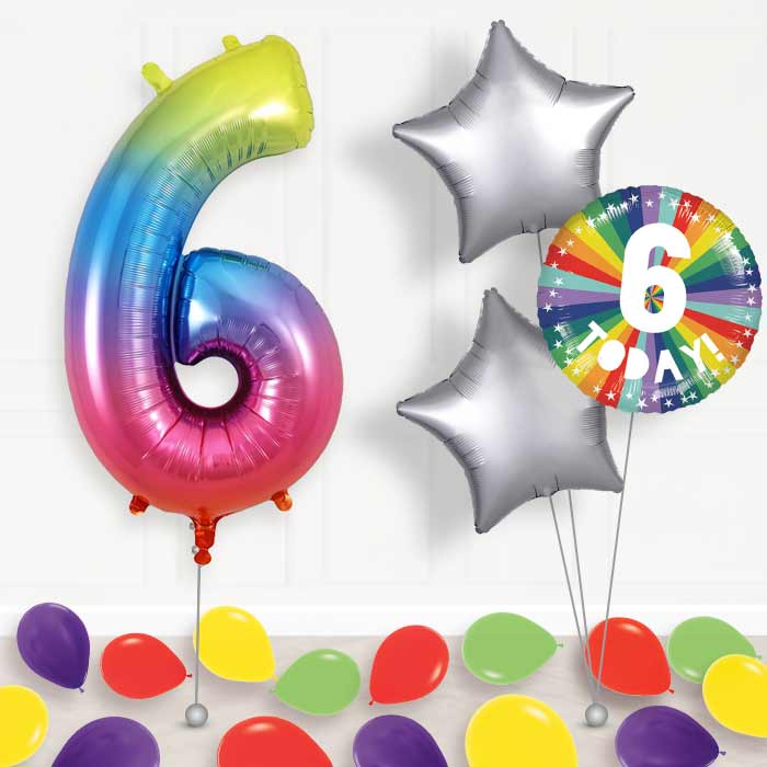 Age 6 6th Birthday Rainbow Balloon Package