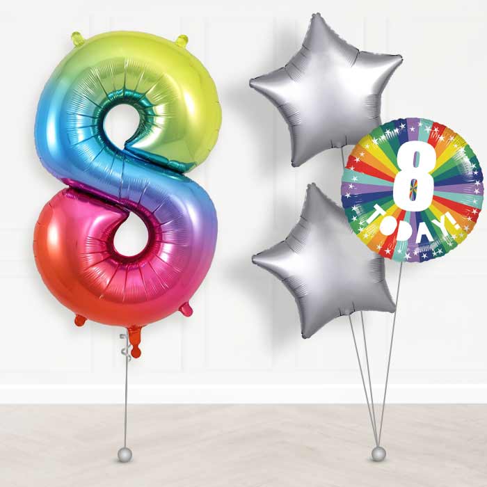 Age 8 8th Birthday Rainbow Balloon Package