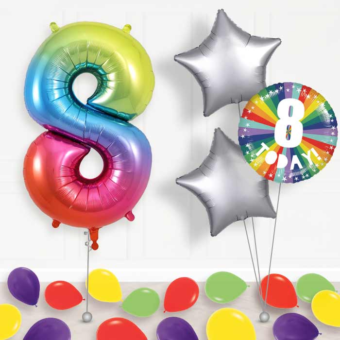 Age 8 8th Birthday Rainbow Balloon Package