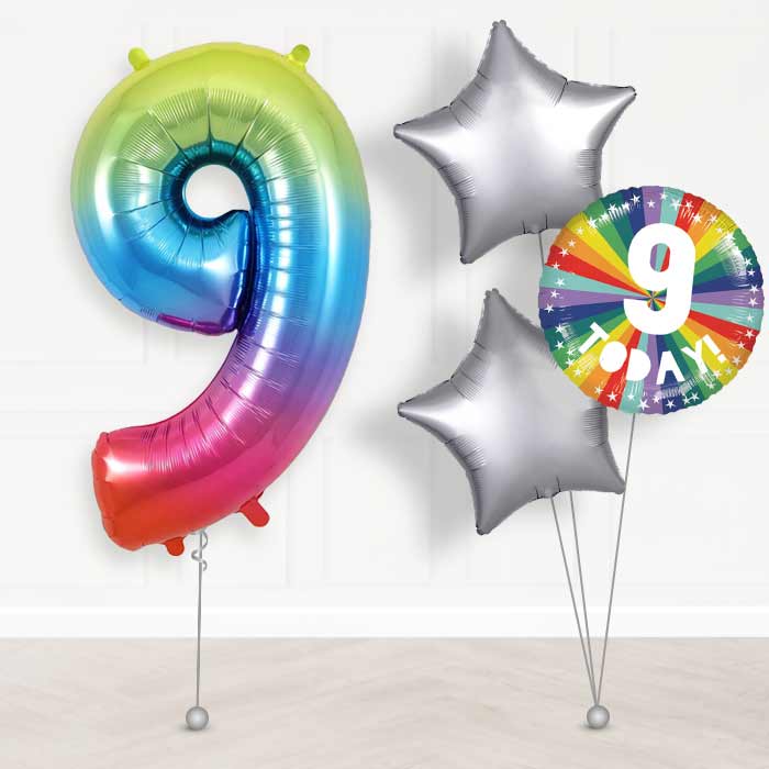 Age 9 9th Birthday Rainbow Balloon Package