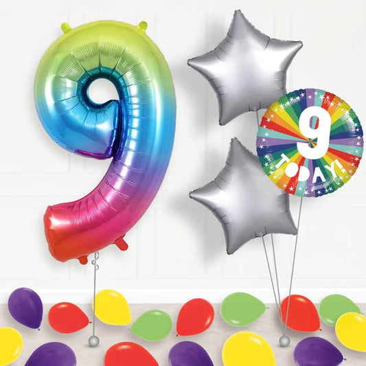 Age 9 9th Birthday Rainbow Balloon Package