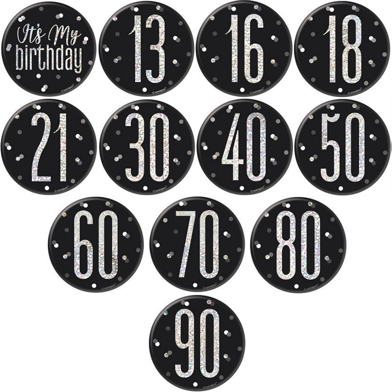 Black and Silver Birthday & Age Milestone Badges