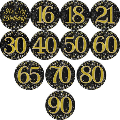 Black and Gold Holographic Birthday & Age Milestone Badges