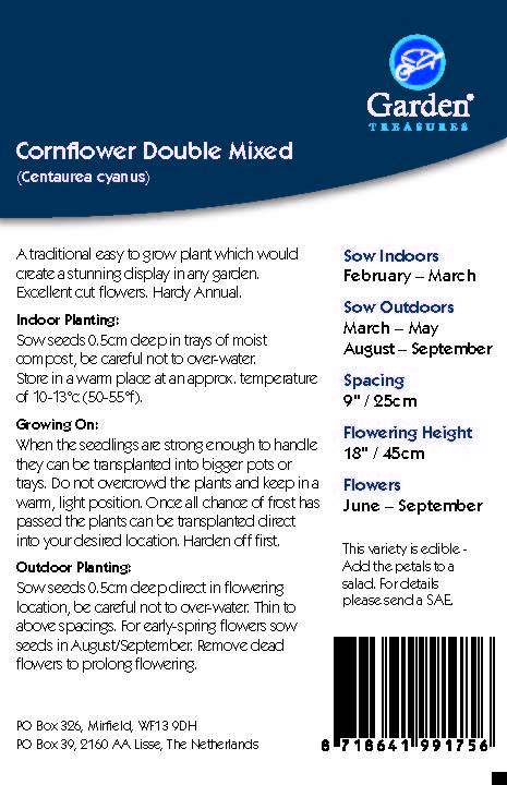 Cornflower Double Mixed Seeds planting instructions