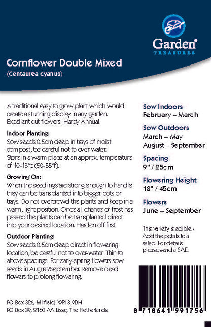 Cornflower Double Mixed Seeds planting instructions