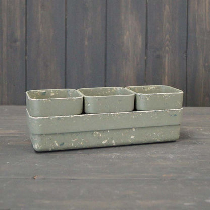 Sustainable Sage Green Terrazzo Bamboo Trio Pots with Tray 23cm x 7.5cm H7.5cm