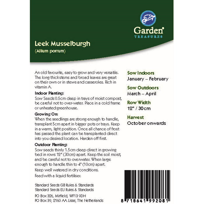 Leek Musselburgh Seeds planting instructions