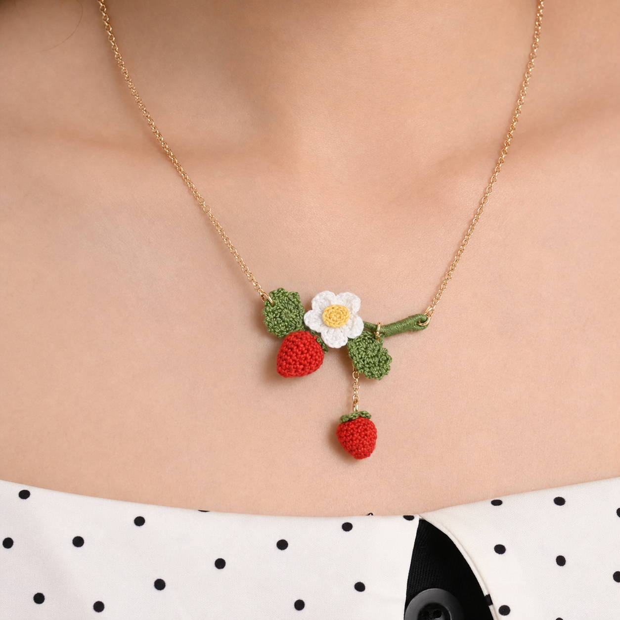 Strawberries Necklace Handcrafted Strawberry Gift