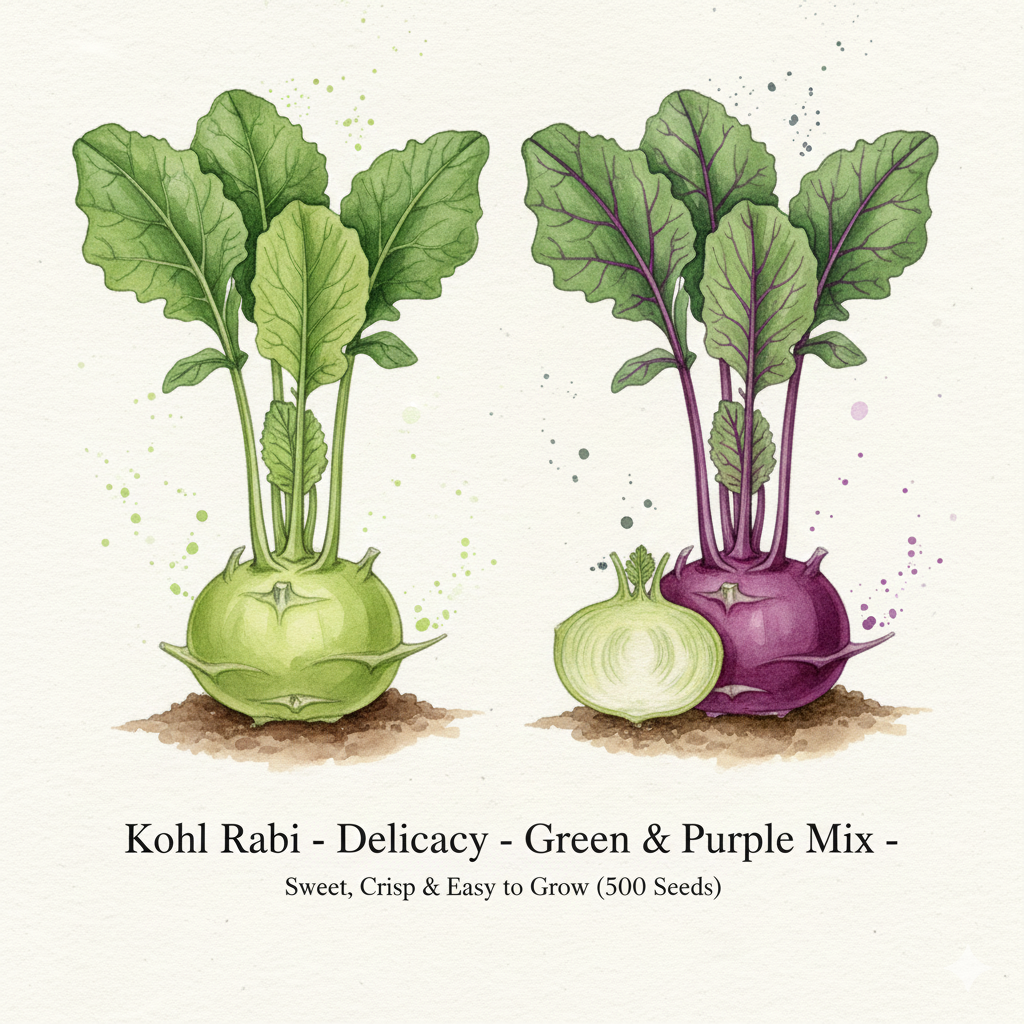 Kohl Rabi Seeds for Gourmet Gardens - Choose Green or Purple (500 Seeds)