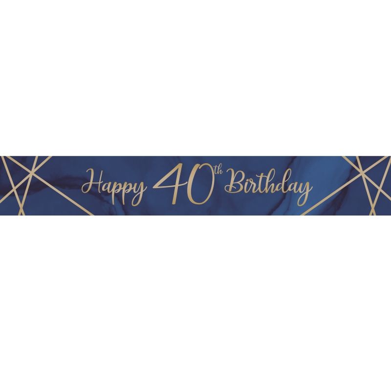 Blue and Gold Geode 40th Birthday Foil Banners