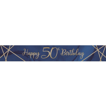 Blue and Gold Geode 50th Birthday Foil Banners