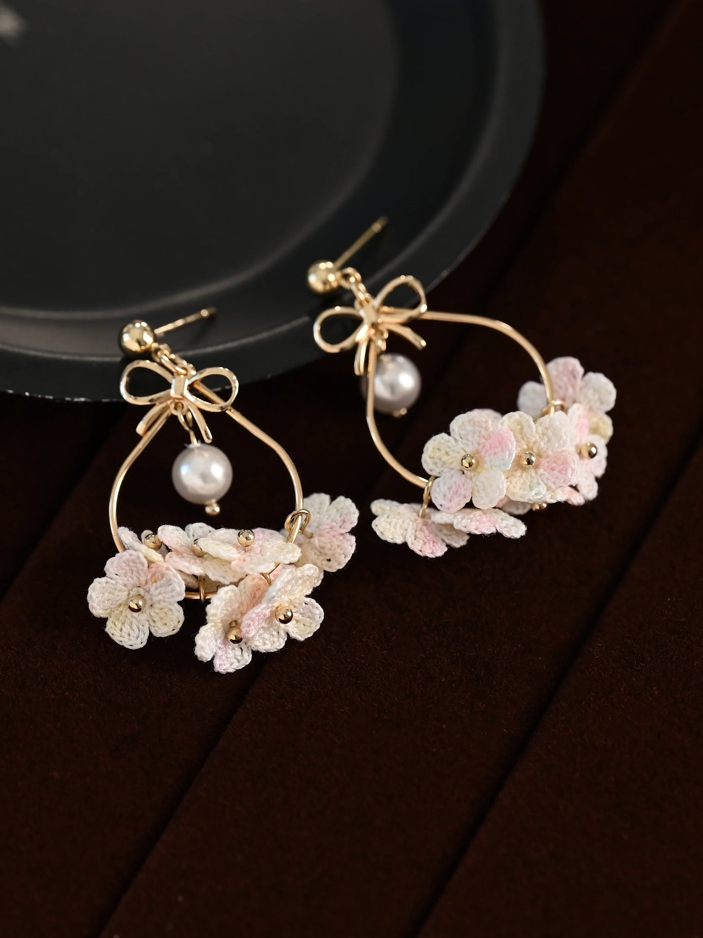 Blossom Dewdrop Micro Earrings Handmade Crochet Gift