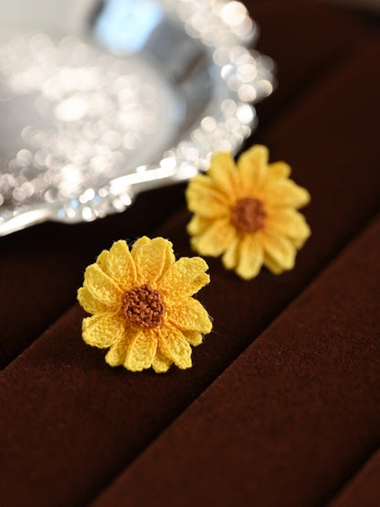 Sun-Kissed Sunflower Bloom Earrings Handmade Crochet Gift