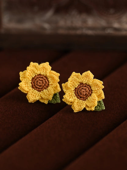 Sun-Kissed Sunflower Bloom Earrings Handmade Crochet Gift