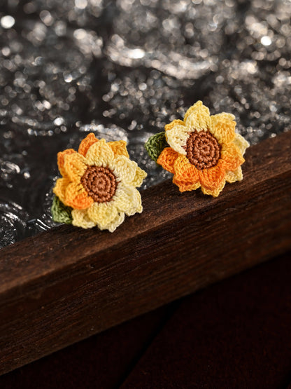 Sun-Kissed Sunflower Bloom Earrings Handmade Crochet Gift