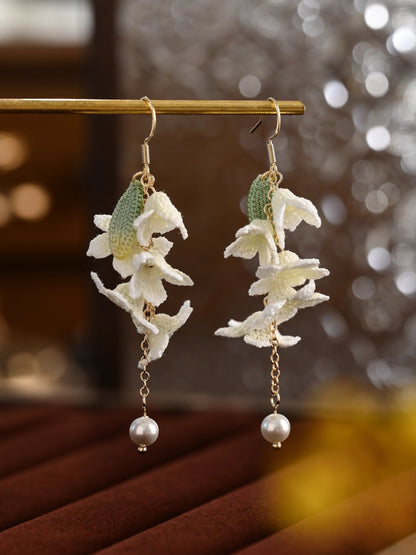 Yulan Blossom Micro-Crochet Earrings Handcrafted Gift