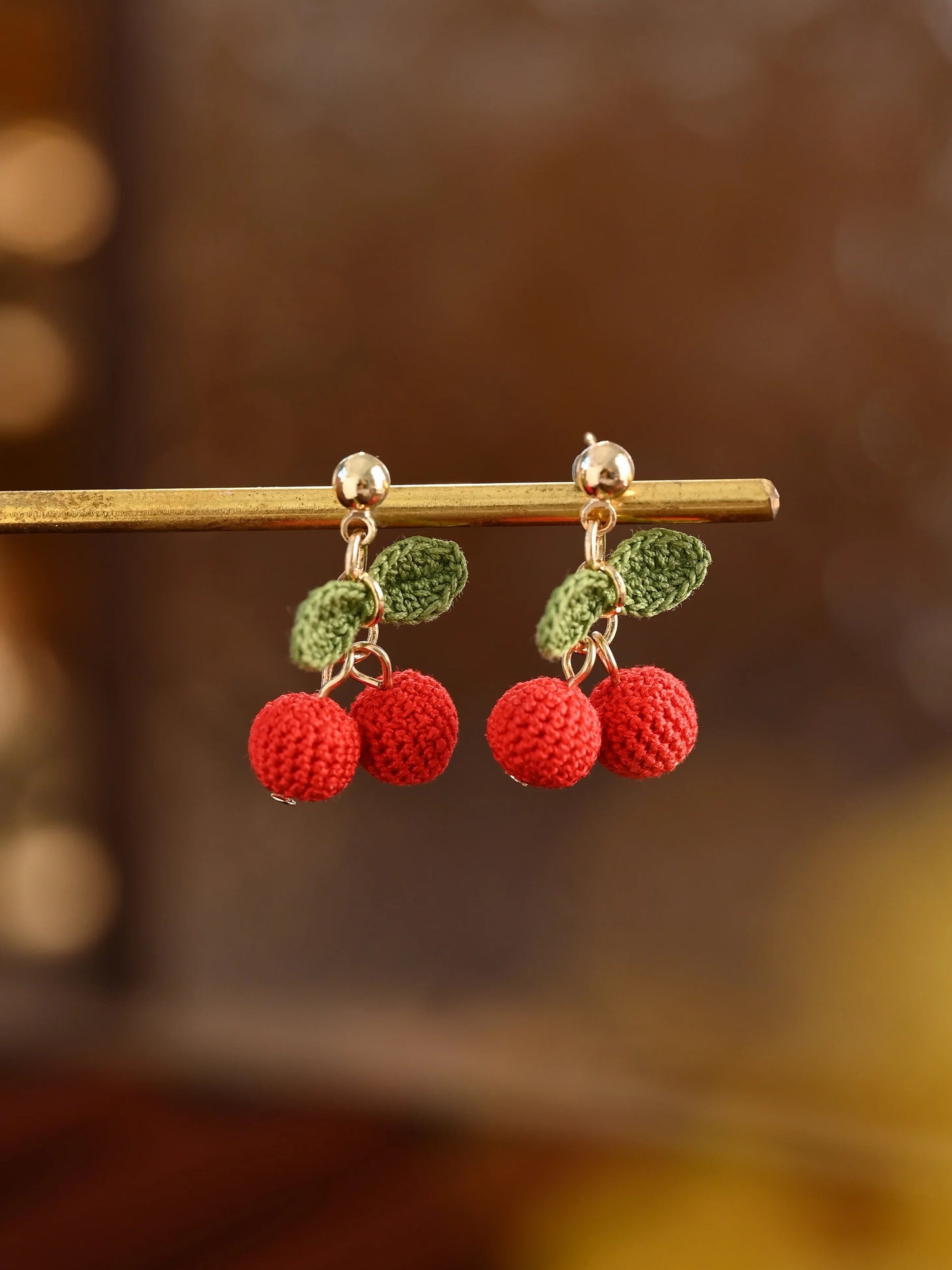 Cherry Micro Earrings Handmade Crochet Gift