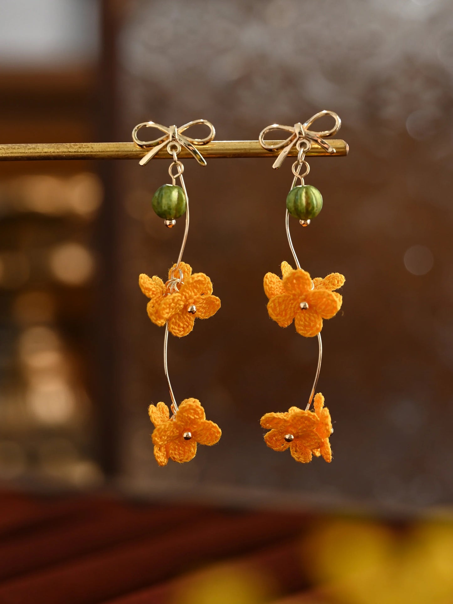 Sunshine Petal Dangles Yellow Handmade Crochet Earrings