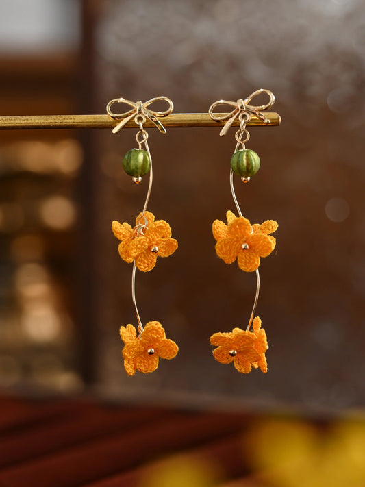 Sunshine Petal Dangles Yellow Handmade Crochet Earrings