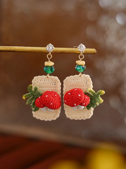 Magic Carpet Mushroom Earrings Handmade Crochet Gift