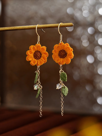 Sun-Kissed Sunflower Bloom Earrings Handmade Crochet Gift