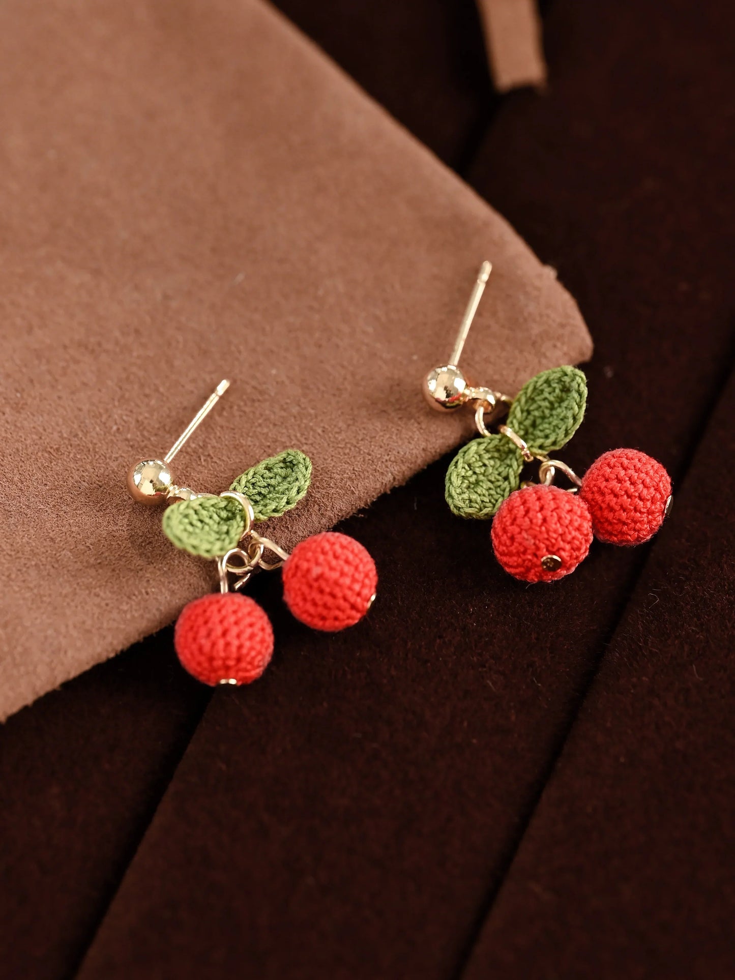 Cherry Micro Earrings Handmade Crochet Gift