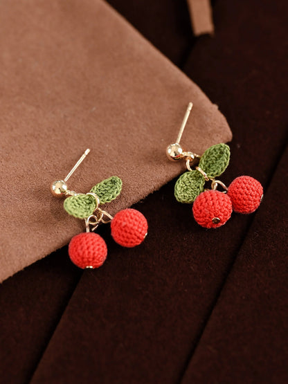 Cherry Micro Earrings Handmade Crochet Gift
