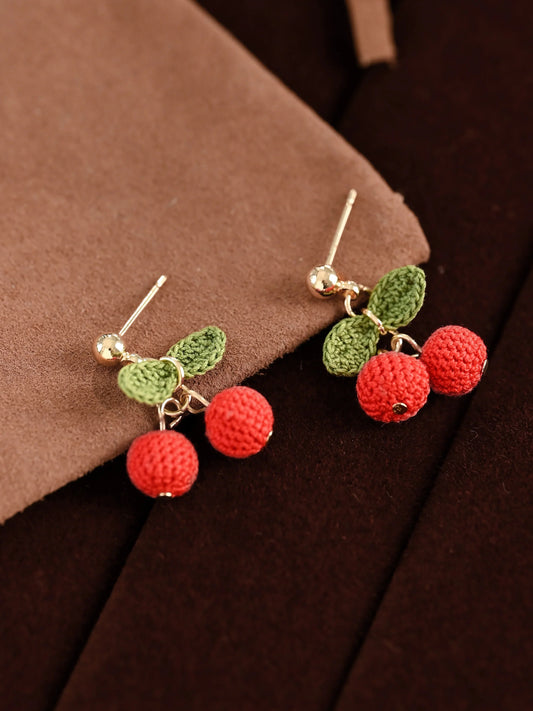 Cherry Micro Earrings Handmade Crochet Gift