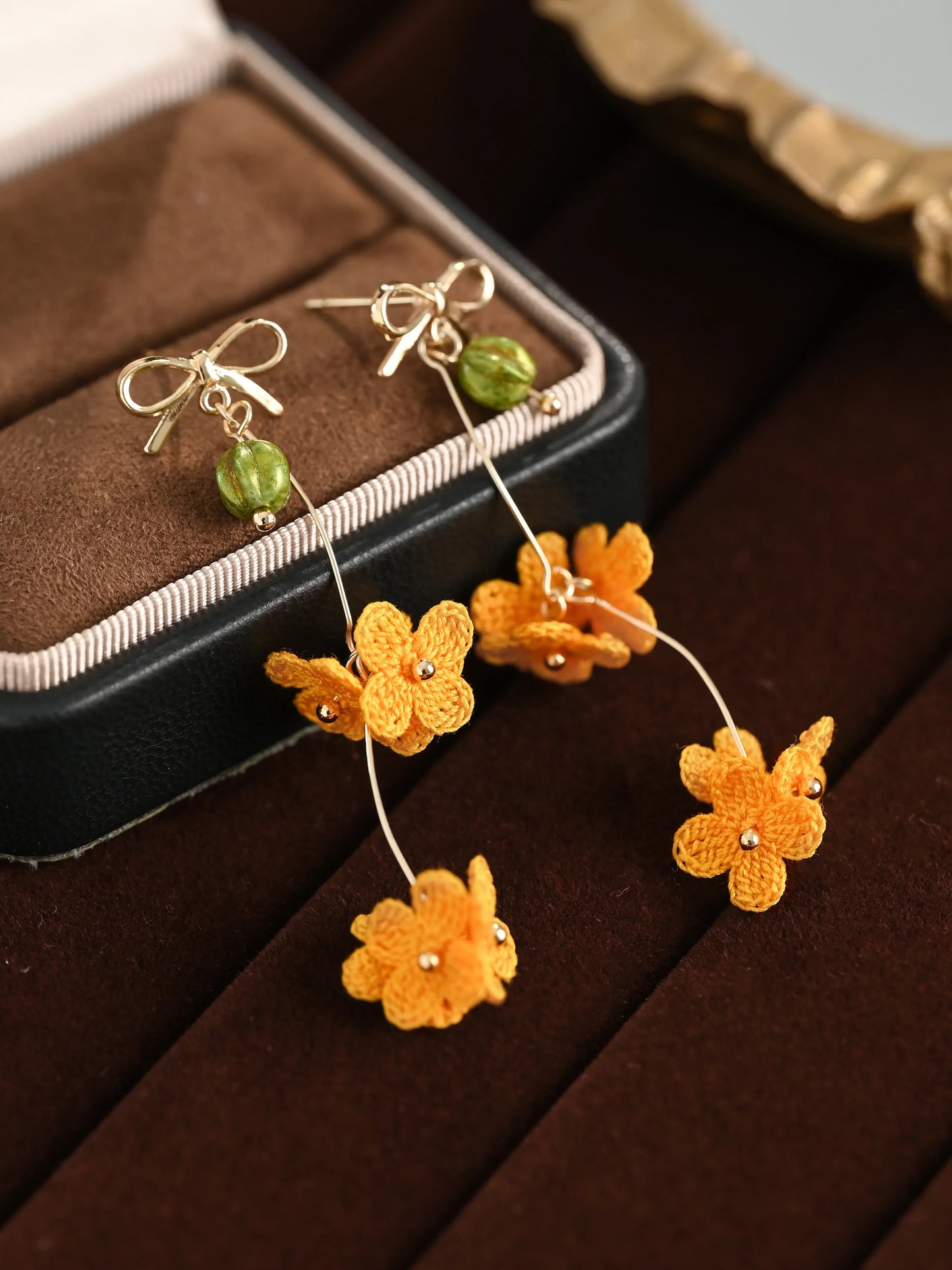 Sunshine Petal Dangles Yellow Handmade Crochet Earrings