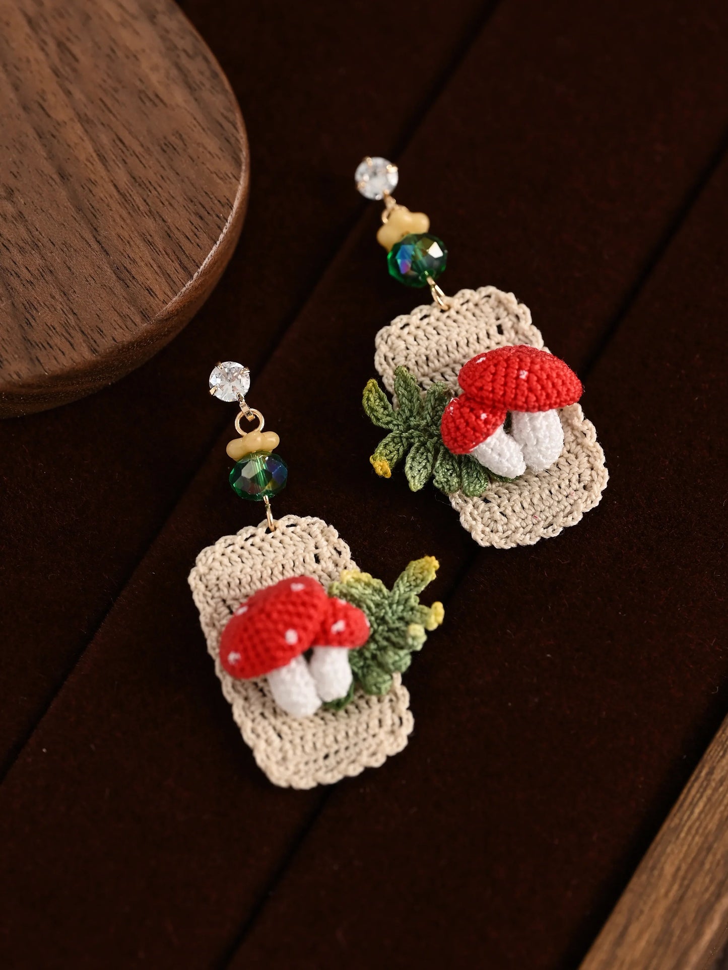 Magic Carpet Mushroom Earrings Handmade Crochet Gift