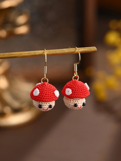 Smiley Mushroom Micro-Crochet Earrings Gift