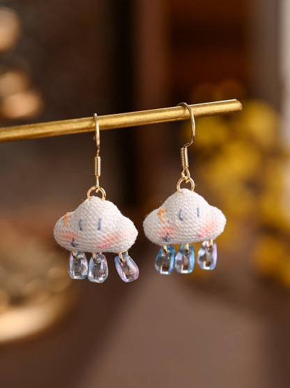 Smiling Cloud Micro Earrings Handmade Crochet Ear Rings