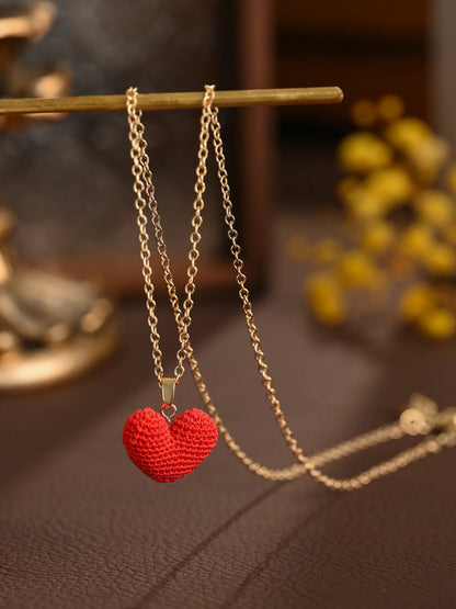 Sweetheart Micro Crochet Pendant Red Love Heart Necklace
