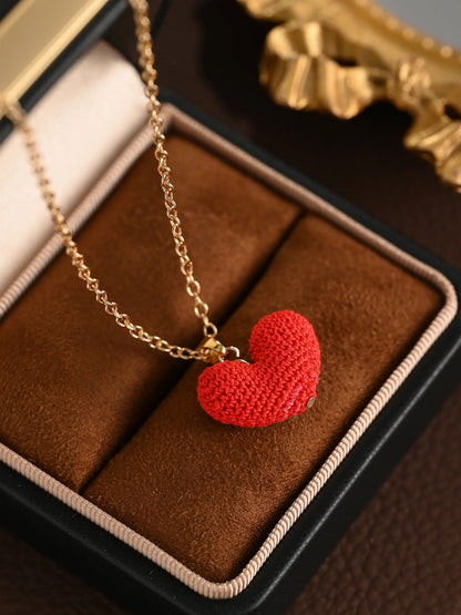 Sweetheart Micro Crochet Pendant Red Love Heart Necklace