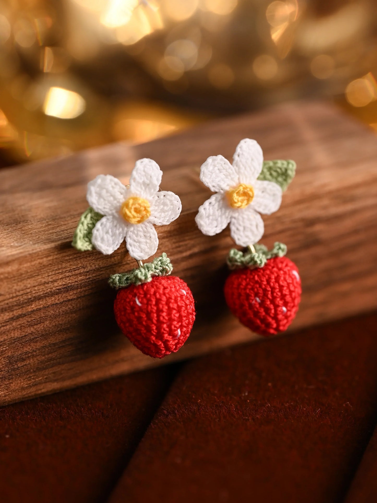 Strawberry Bloom Micro Crochet Earrings Handcrafted Gift