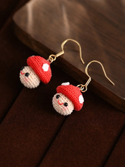Smiley Mushroom Micro-Crochet Earrings Gift