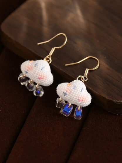 Smiling Cloud Micro Earrings Handmade Crochet Ear Rings
