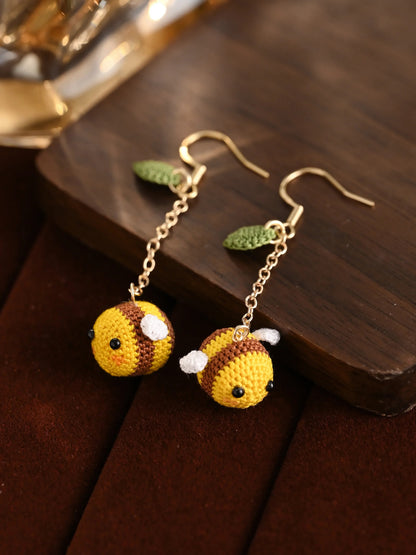 Tiny Bee Micro Earrings Handmade Crochet Bee Gift