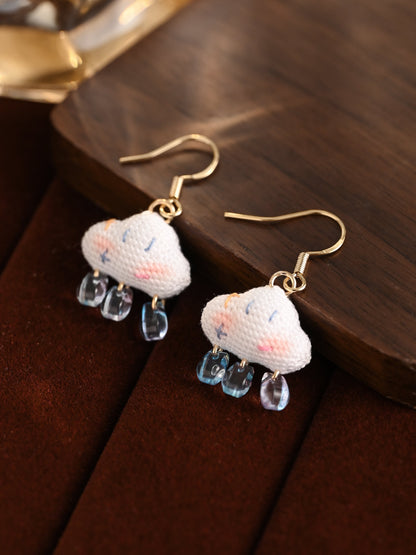 Smiling Cloud Micro Earrings Handmade Crochet Ear Rings
