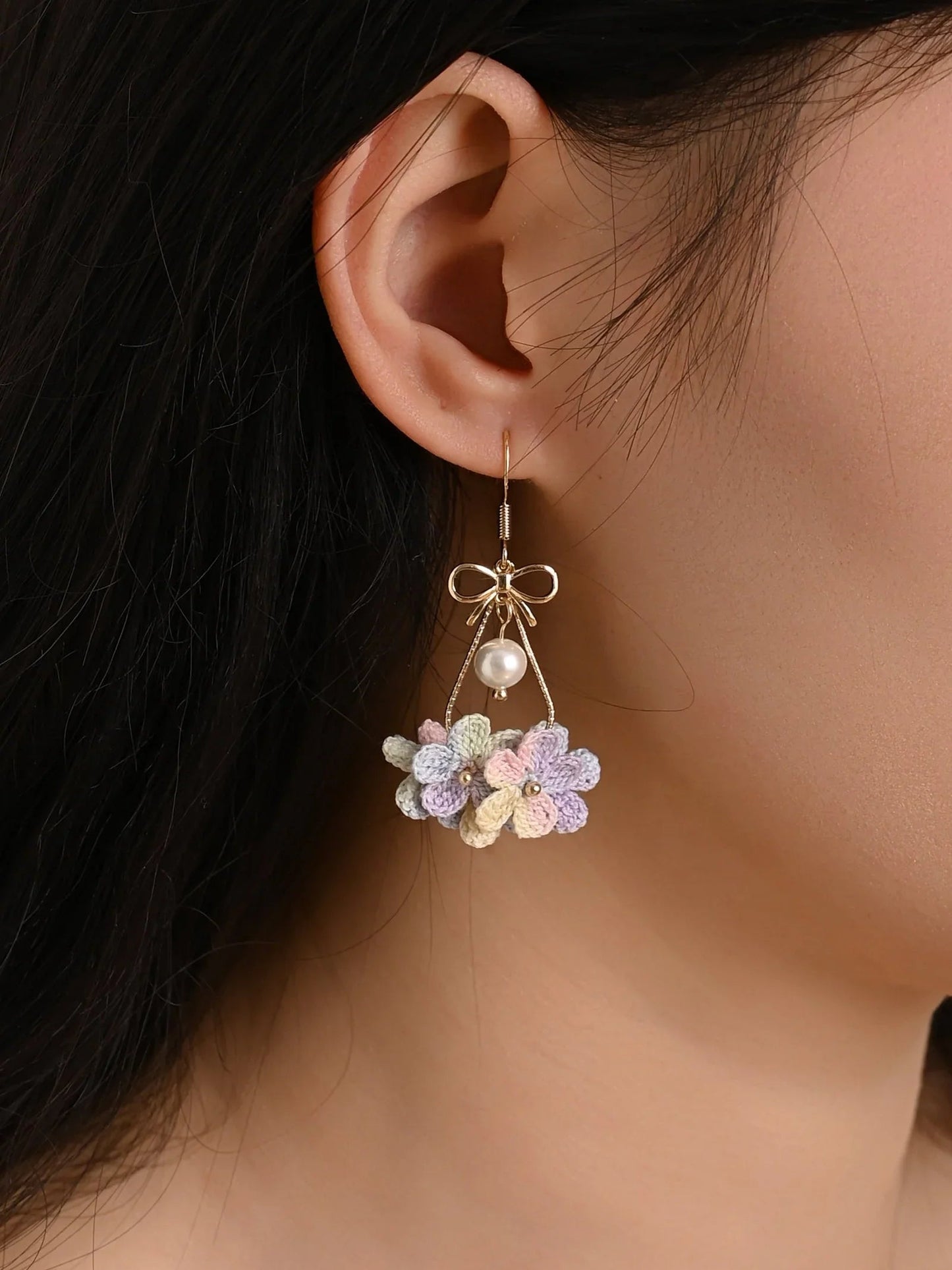 Blossom Dewdrop Micro Earrings Handmade Crochet Gift
