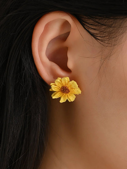 Sun-Kissed Sunflower Bloom Earrings Handmade Crochet Gift