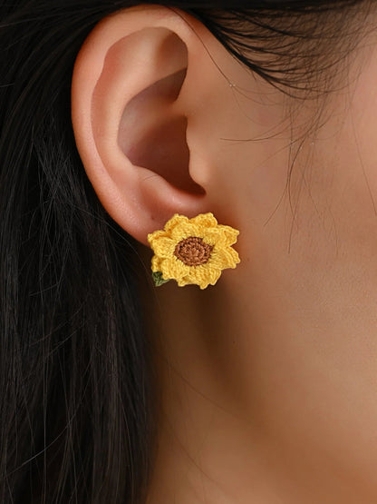 Sun-Kissed Sunflower Bloom Earrings Handmade Crochet Gift