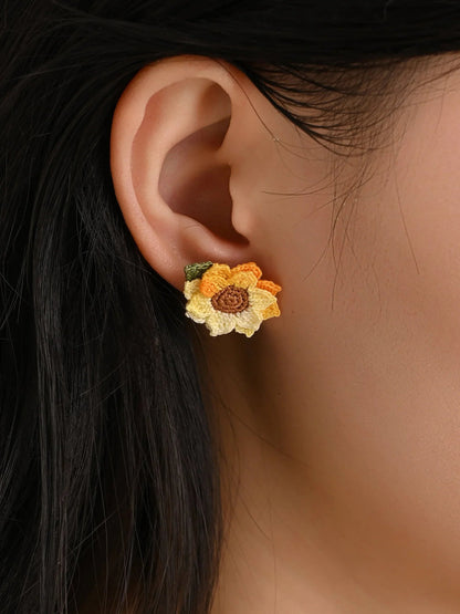 Sun-Kissed Sunflower Bloom Earrings Handmade Crochet Gift