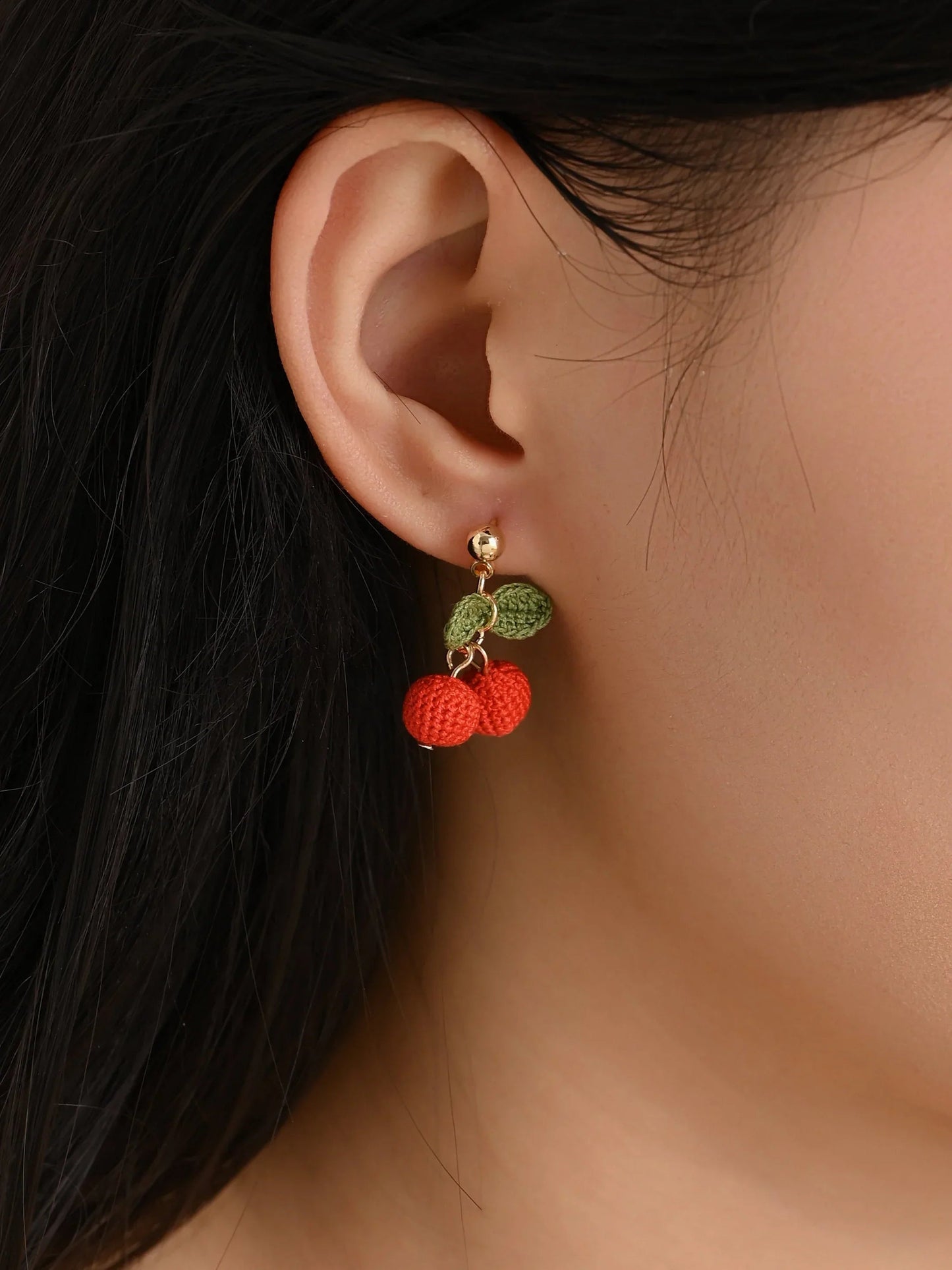 Cherry Micro Earrings Handmade Crochet Gift