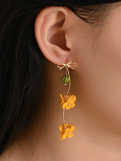 Sunshine Petal Dangles Yellow Handmade Crochet Earrings